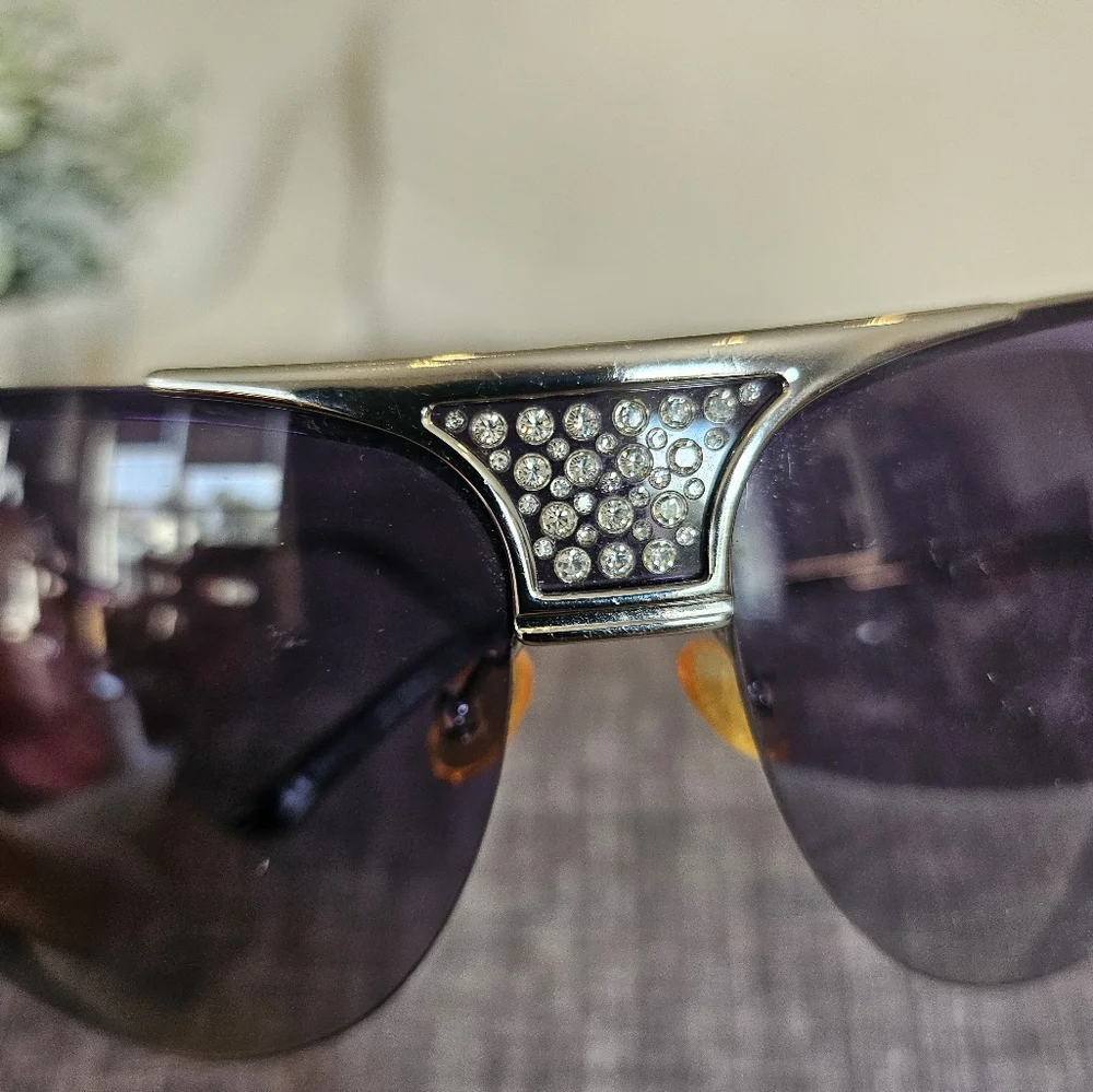 CHRISTIAN DIOR Silver and Black Aviator Sunglasses